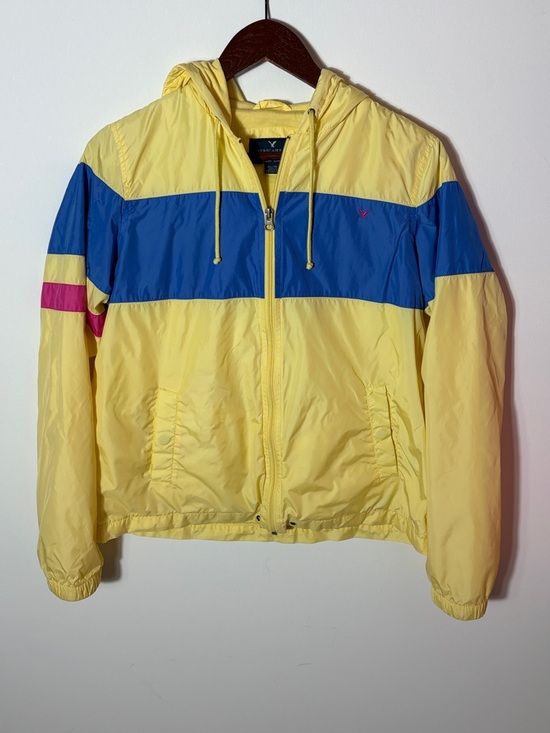 American Eagle Outfitters Jackets & Blazers - American Eagle Colorblock Windbreaker Jacket Hooded Yellow Blue Pink M